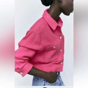 Zara Pink Jacket, Textured Weave Over-shirt, Excellent Condition